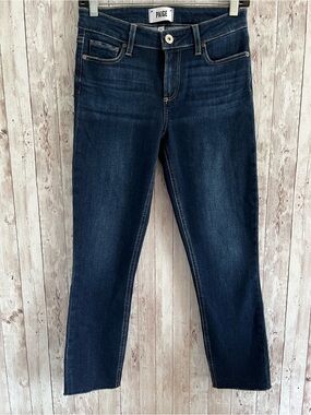 PAIGE Skyline Skinny Dark Wash Cropped Skinny Jeans Raw Hem Preppy Classic 26